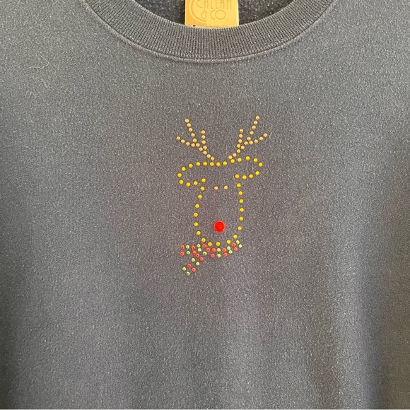 Vintage Callan & Co Embellished Christmas Reindeer Sweatshirt Navy Size Medium - Picture 3 of 5